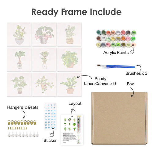 Houseplant Collection mini paint by numbers kit with acrylic paints and brushes included