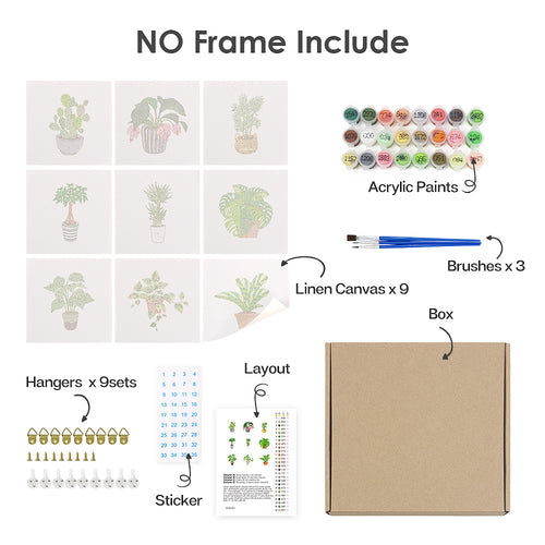 Houseplant Collection mini paint by numbers kit with acrylic paints and brushes included