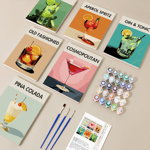 Cocktail Collection 2 mini paint by numbers kit with acrylic paints and brushes included
