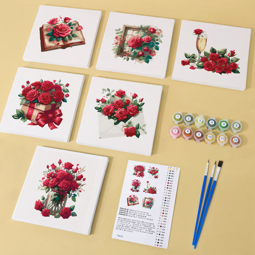 Love & Roses 2 mini paint by numbers kit with acrylic paints and brushes included
