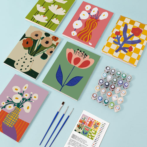 Floral Collection 2 mini paint by numbers kit with acrylic paints and brushes included