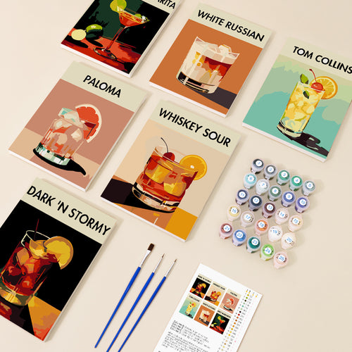Cocktail Collection 3 mini paint by numbers kit with acrylic paints and brushes included