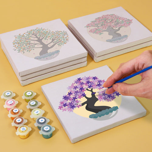 Zen Bonsais mini paint by numbers kit with acrylic paints and brushes included