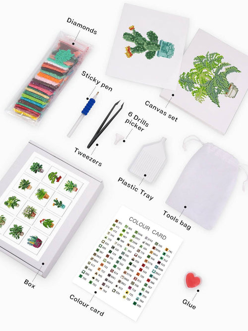 Plants Collection 2 - Diamond Painting Mini Kit-Explore the vibrant world of plants with our Plants Collection 2 Mini Diamond Painting Kit. Create 12 unique plant designs, perfect for decor and relaxation.-Canvas by Numbers