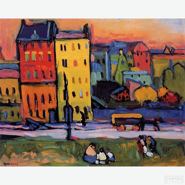 Houses in Munich - Diamond Painting - Wassily Kandinsky was a pioneering figure in abstract art. "Houses in Munich" showcases Kandinsky's early exploration of color and form, setting the stage for his later abstract compositions - Canvas by Numbers