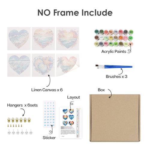 Ocean Hearts mini paint by numbers kit with acrylic paints and brushes included