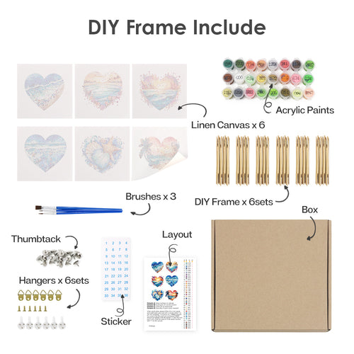 Ocean Hearts mini paint by numbers kit with acrylic paints and brushes included