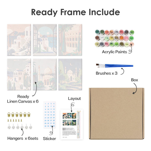 Scenic Strolls mini paint by numbers kit with acrylic paints and brushes included