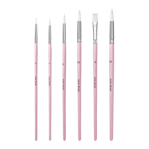 Essential 6-Piece Multisize Paint Brush Set-Explore our 6-piece multisize paint brush set, ideal for acrylics. Includes 5 round and 1 flat brush, crafted with durable nylon bristles and wooden handles.-Canvas by Numbers