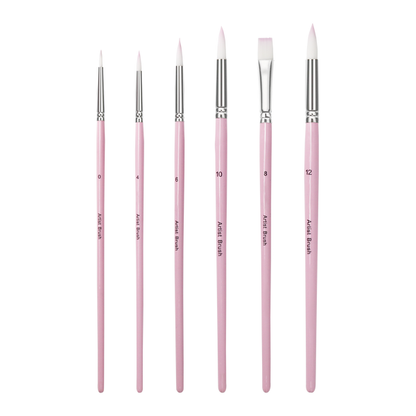 Essential 6-Piece Multisize Paint Brush Set-Explore our 6-piece multisize paint brush set, ideal for acrylics. Includes 5 round and 1 flat brush, crafted with durable nylon bristles and wooden handles.-Canvas by Numbers