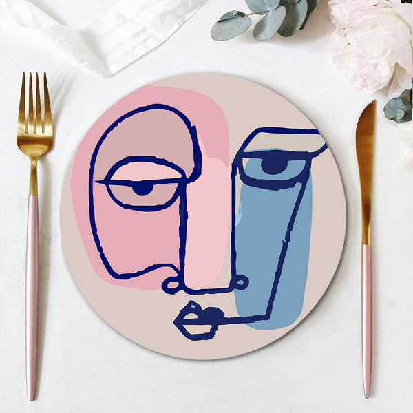 Line Art Portrait Collection - Paint by Numbers Placemats-Explore colorful abstract portraits with our Line Art Portrait Paint by Numbers Placemats. Continuous line designs for an artistic table decor touch.-Canvas by Numbers