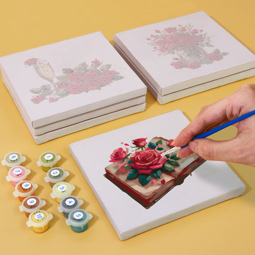 Love & Roses 2 mini paint by numbers kit with acrylic paints and brushes included