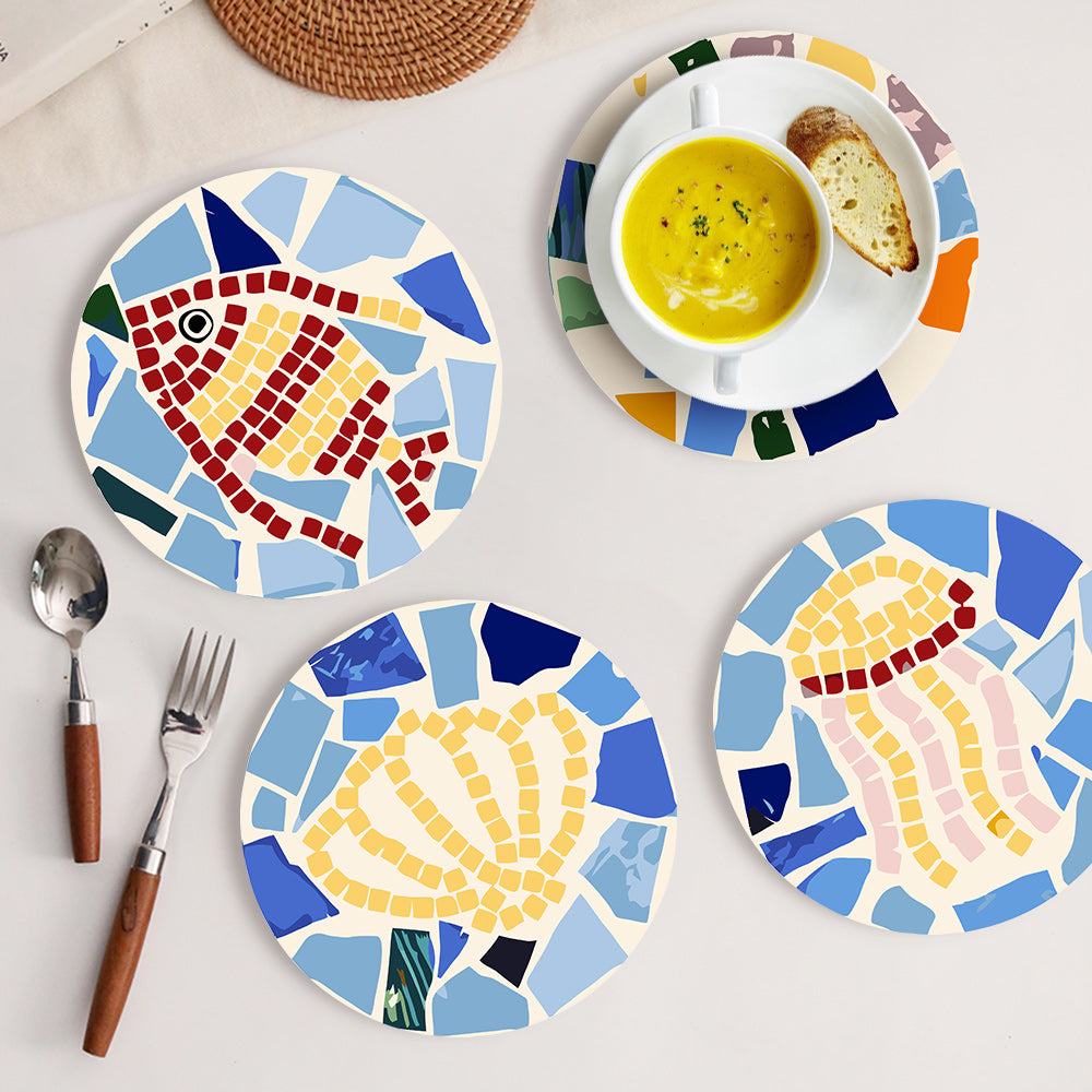 Mosaic Collection 1 - Paint by Numbers Placemats-Add a colorful touch to your table with our Mosaic Collection 1 Paint by Numbers Placemats. Featuring starfish, jellyfish, waves, and more in mosaic design.-Canvas by Numbers