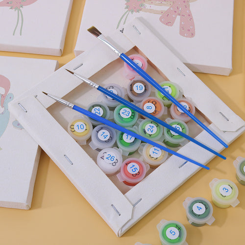 Merry Friends mini paint by numbers kit with acrylic paints and brushes included