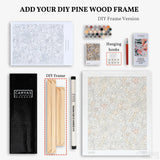 Dove and Cross - Painting by Numbers DIY Frame Kit – Includes artist canvas, acrylic paints, brushes, reference sheet, color card, quick-start guide, DIY pine wood frame, hanging hooks, protective tube, and branded gift bag. Easily assemble and frame your artwork