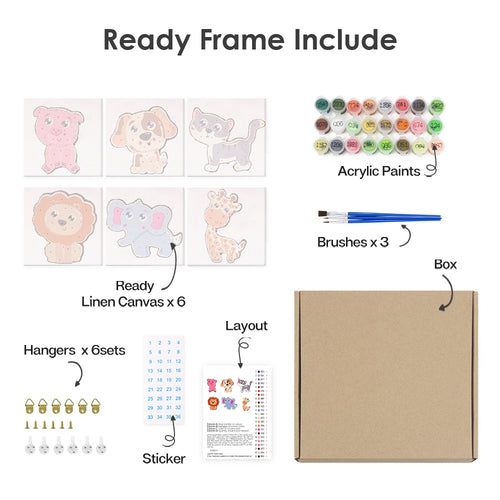 Animal Friends mini paint by numbers kit with acrylic paints and brushes included
