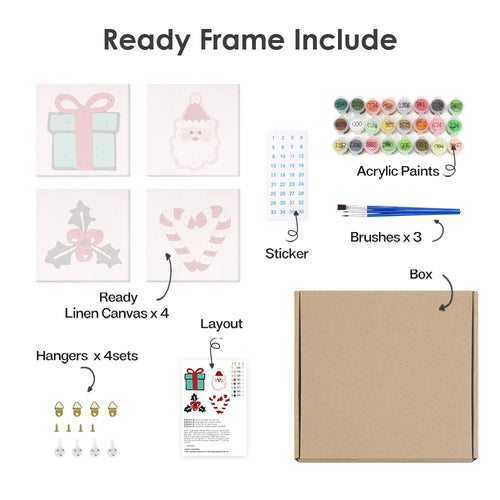Festive Icons 1 mini paint by numbers kit with acrylic paints and brushes included
