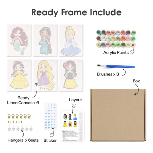Little Princesses mini paint by numbers kit with acrylic paints and brushes included