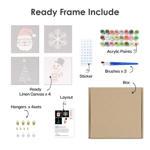 Festive Icons 2 mini paint by numbers kit with acrylic paints and brushes included