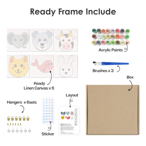 Animal Friends 2 mini paint by numbers kit with acrylic paints and brushes included