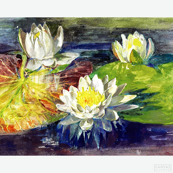 Water-Lilies Red and Green Pads - Diamond Painting - John La Farge, a pioneering American artist known for his innovative use of color and light. "Water-Lilies" is a testament to La Farge's mastery, showcasing his ability to capture the beauty of nature with unparalleled skill and sensitivity - Canvas by Numbers