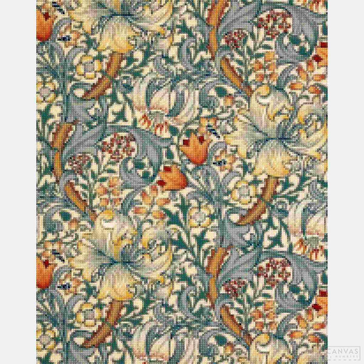 Golden Lily - Diamond Painting-Craft your own masterpiece with the Morris & Co-inspired Diamond Art Kit. Ideal for all skill levels, the entwined lily pattern offers a meditative crafting session.-Canvas by Numbers