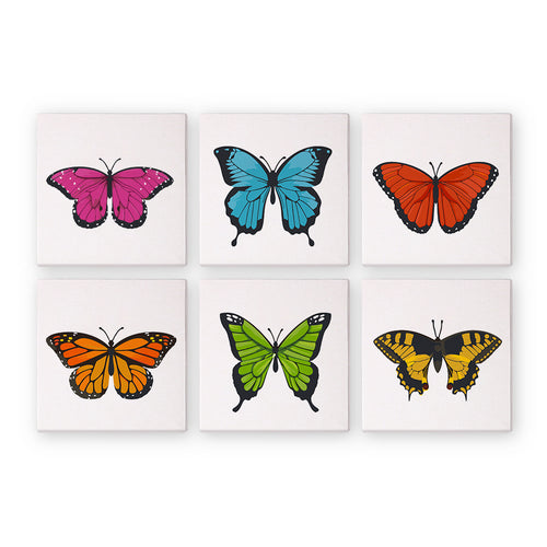 Set of six butterfly paint by numbers kits with a white background