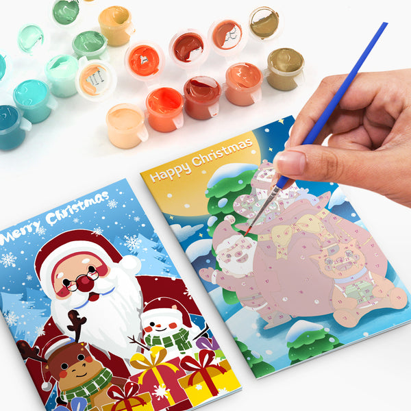 Christmas Card Set 3 - Paint by Numbers-Create personalized Christmas cards with Set 3 of our paint-by-numbers kit. Includes 6 festive designs, perfect for DIY holiday projects and creative gifts.-Canvas by Numbers