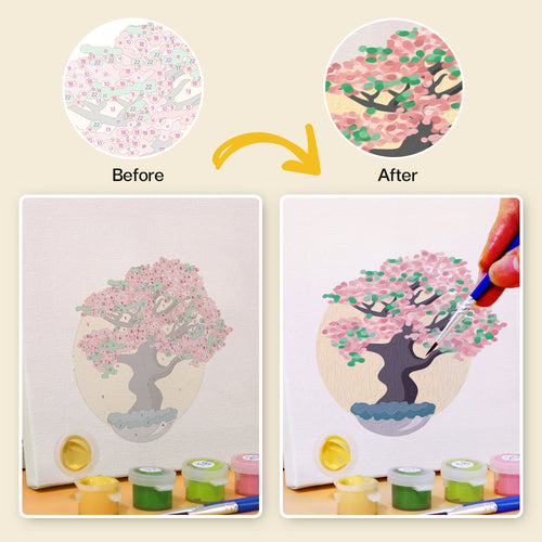 Zen Bonsais mini paint by numbers kit with acrylic paints and brushes included