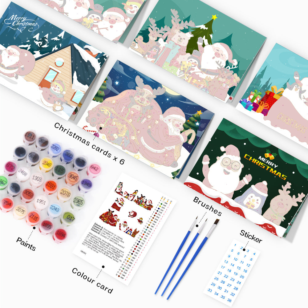 Christmas Card Set 4 - Paint by Numbers-Personalize your holiday greetings with Christmas Card Set 4. Includes 6 paint-by-numbers cards for DIY projects or thoughtful handmade gifts.-Canvas by Numbers