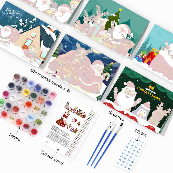 Christmas Card Set 4 - Paint by Numbers-Personalize your holiday greetings with Christmas Card Set 4. Includes 6 paint-by-numbers cards for DIY projects or thoughtful handmade gifts.-Canvas by Numbers