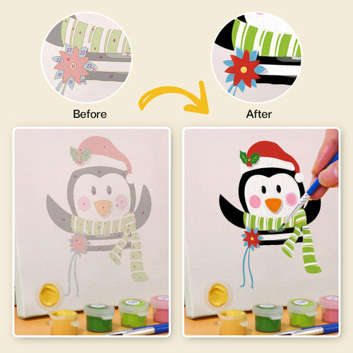 Merry Friends mini paint by numbers kit with acrylic paints and brushes included