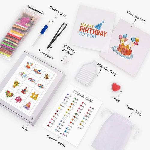Birthday Party Collection - Mini Diamond Painting Kit-Craft the joy of birthdays with our Birthday Party Collection Mini Diamond Painting Kit. Create 12 festive designs perfect for decorations and gifts!-Canvas by Numbers