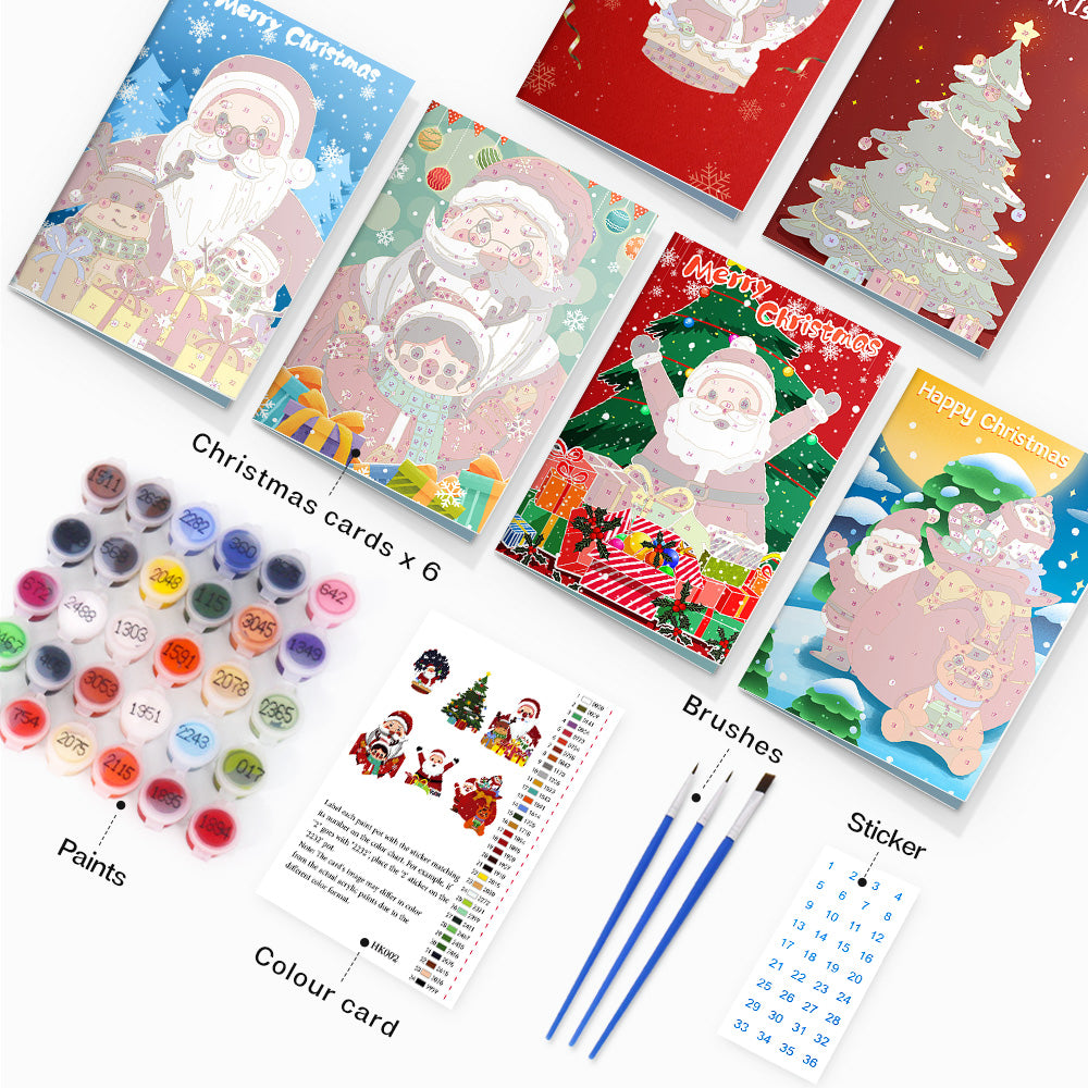 Christmas Card Set 3 - Paint by Numbers-Create personalized Christmas cards with Set 3 of our paint-by-numbers kit. Includes 6 festive designs, perfect for DIY holiday projects and creative gifts.-Canvas by Numbers