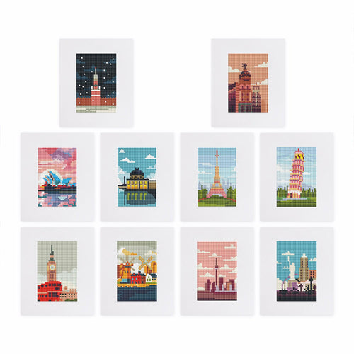 Around the World Collection - Mini Diamond Painting Kit. Craft the world’s wonders with this Mini Diamond Painting Collection. Explore 10 iconic landmarks in sparkling detail for travelers and art lovers!