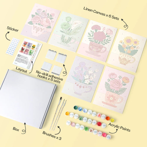 Teacup Florals mini paint by numbers kit design photo