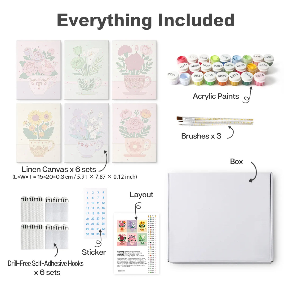 Teacup Florals mini paint by numbers kit design photo