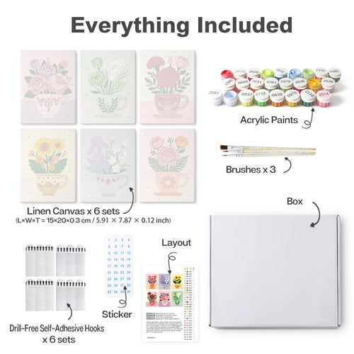 Teacup Florals mini paint by numbers kit design photo