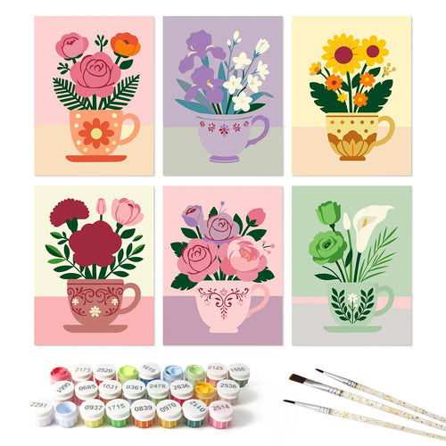 Teacup Florals mini paint by numbers kit design photo