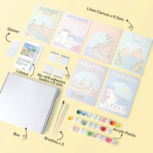 Mediterranean Escapes Collection mini paint by numbers kit design photo