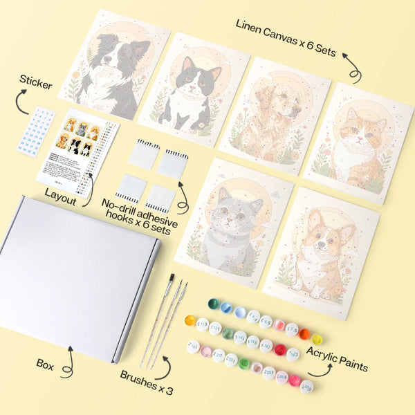 Floral Pet Portraits Collection mini paint by numbers kit design photo