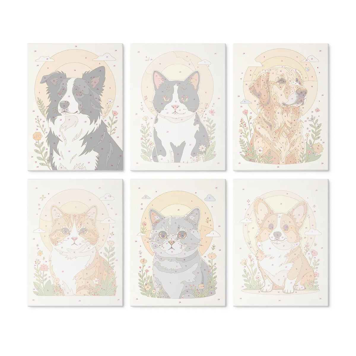 Floral Pet Portraits Collection mini paint by numbers kit design photo