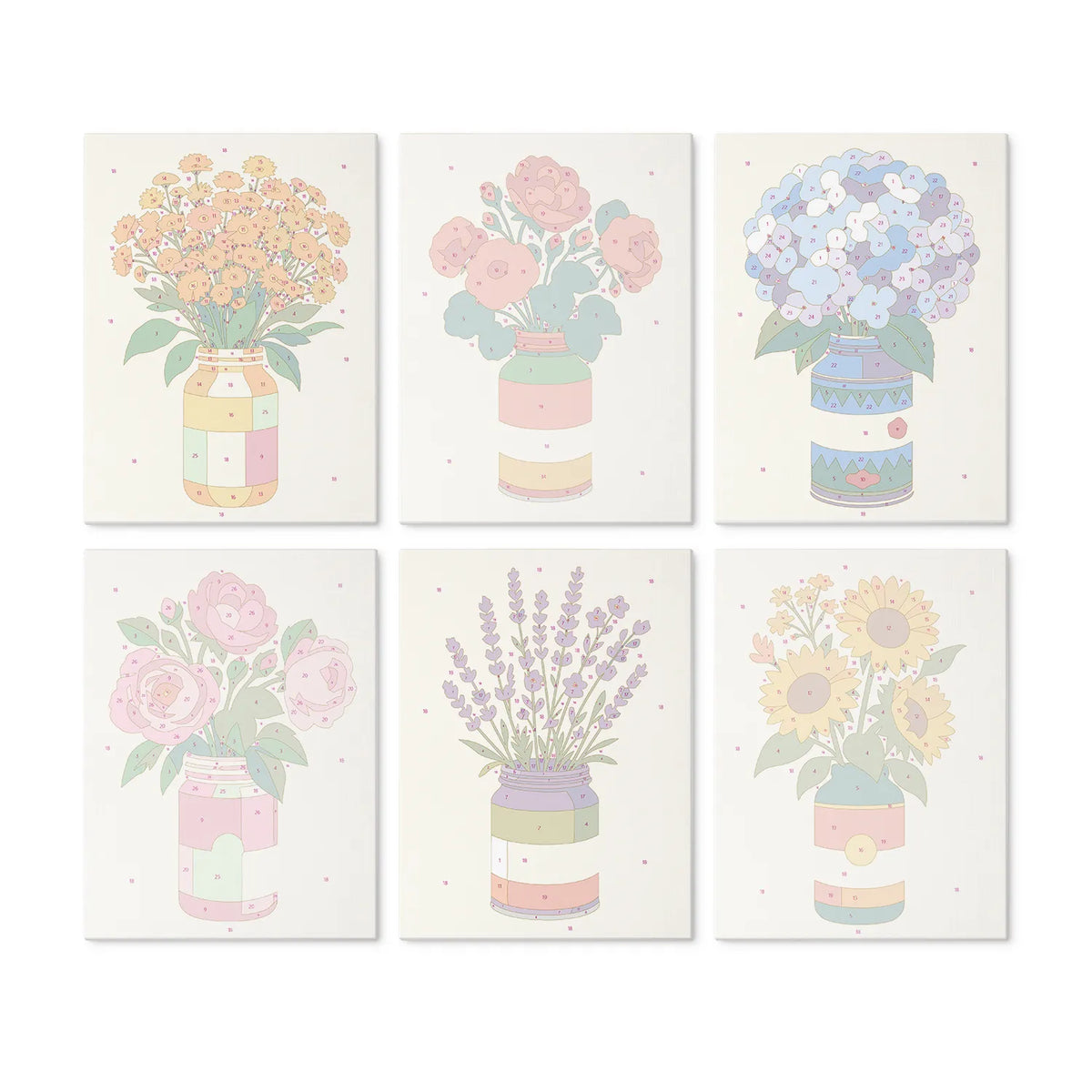 Flowers in Jars Collection mini paint by numbers kit design photo