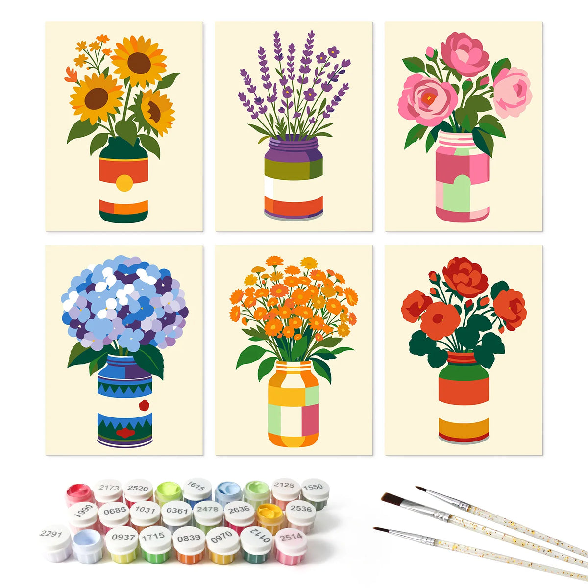 Flowers in Jars Collection mini paint by numbers kit design photo