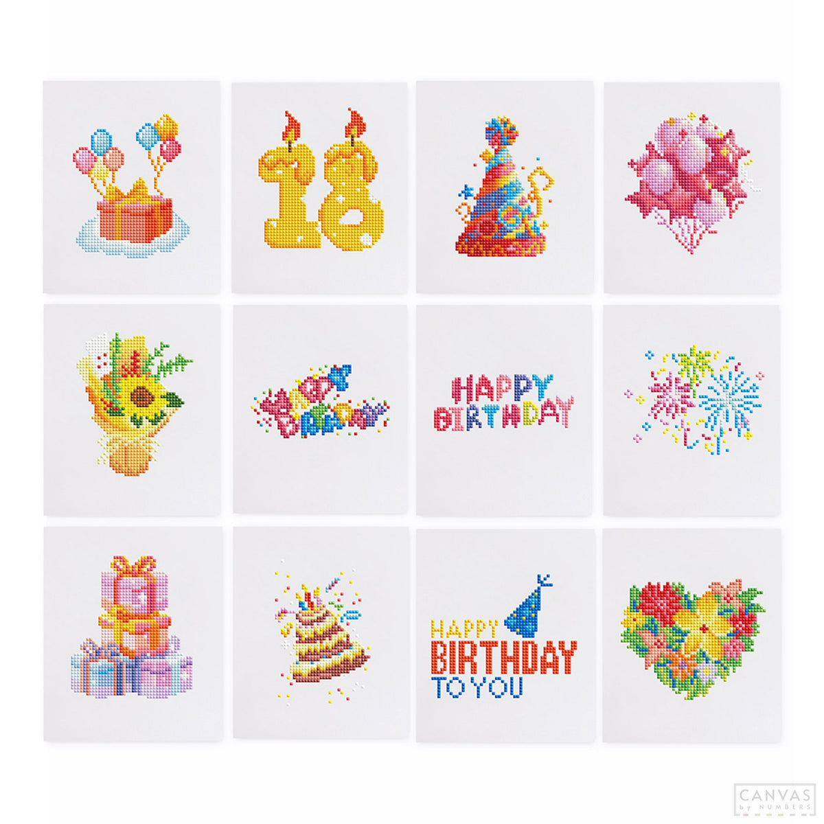 Birthday Party Collection - Mini Diamond Painting Kit-Craft the joy of birthdays with our Birthday Party Collection Mini Diamond Painting Kit. Create 12 festive designs perfect for decorations and gifts!-Canvas by Numbers