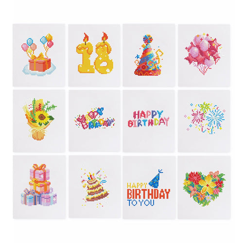 Birthday Party Collection - Mini Diamond Painting Kit. Craft the joy of birthdays with our Birthday Party Collection Mini Diamond Painting Kit. Create 12 festive designs perfect for decorations and gifts!