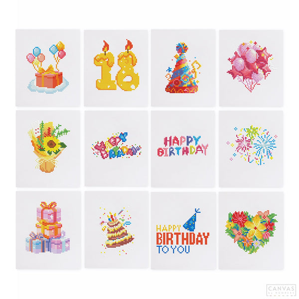 Birthday Party Collection - Mini Diamond Painting Kit-Craft the joy of birthdays with our Birthday Party Collection Mini Diamond Painting Kit. Create 12 festive designs perfect for decorations and gifts!-Canvas by Numbers