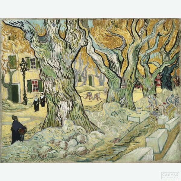 Road Menders at Saint-Rémy - Diamond Painting-Recreate Van Gogh's "Road Menders at Saint-Rémy" with our diamond painting kit. Capture the vibrancy and detail of this iconic street scene with sparkling diamonds.-Canvas by Numbers