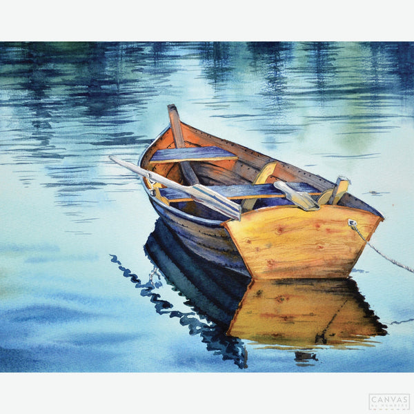Tranquil Sailing - Diamond Painting-Experience the calm of Anna Petunova's watercolor masterpiece. Dive into the serenity of "Tranquil Sailing" with our lake diamond painting kit.-Canvas by Numbers