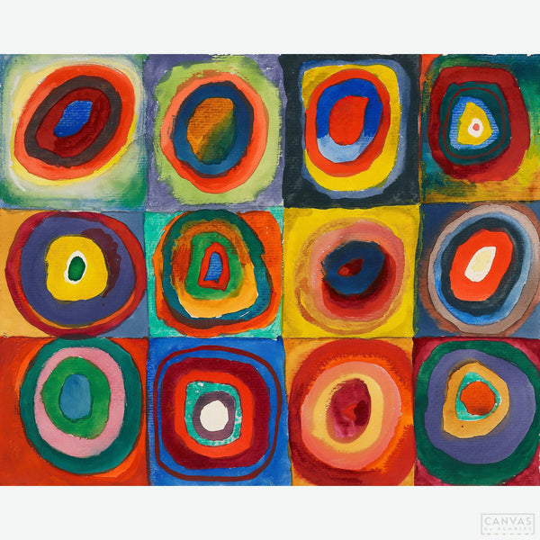 Color Study: Squares with Concentric Circles - Diamond Painting-Craft Kandinsky's masterpiece with our diamond painting kit. Engage with vibrant colors and embrace the rhythm of Color Study: Squares with Concentric Circles.-Canvas by Numbers